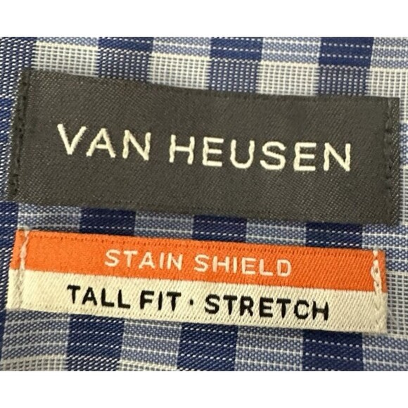 Van Heusen Dress Shirt Men's Siz 17.5 36/37 Tall Fit Blue Plaid Button Front - Picture 11 of 12